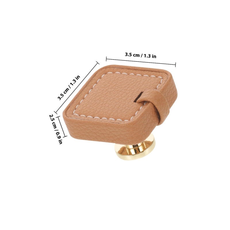 Solid Zinc Alloy Cabinet Pull with Khaki Leather Cover Single Hole Drawer Handle for Kitchen Closet Furniture - Image 3