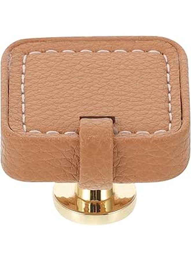 Solid Zinc Alloy Cabinet Pull with Khaki Leather Cover Single Hole Drawer Handle for Kitchen Closet Furniture - Image 1