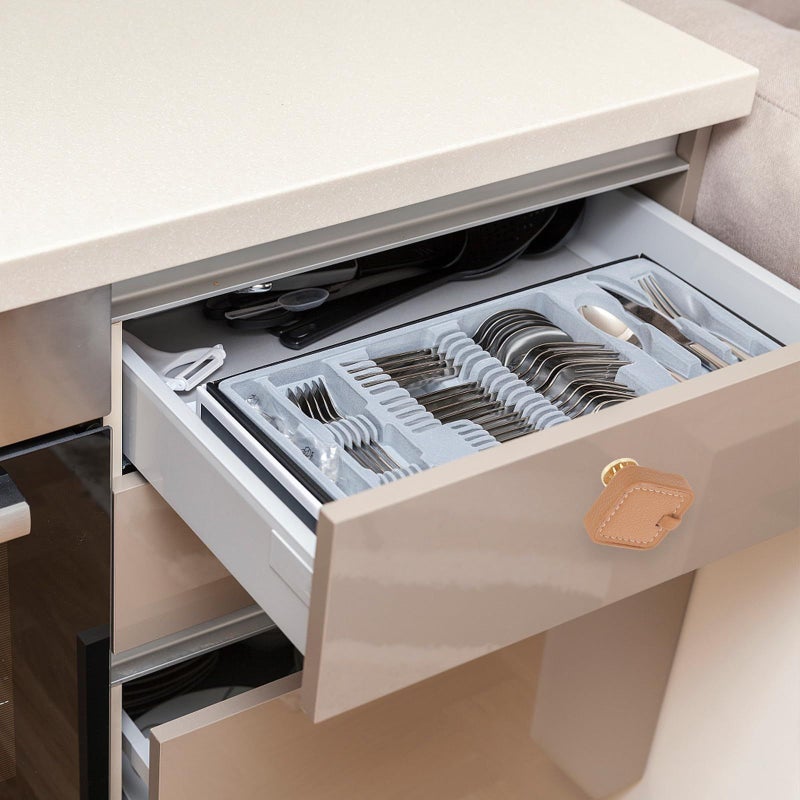 Solid Zinc Alloy Cabinet Pull with Khaki Leather Cover Single Hole Drawer Handle for Kitchen Closet Furniture - Image 4