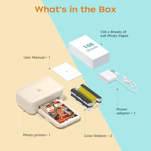 HPRT 4x6 Photo Printer with 108 Sheets 2 Ribbons Dye Sublimation Wireless Portable Photo Printer for iPhone Android Smartphones Home Travel Picture Printing Ideal Gift Beige - Image 3