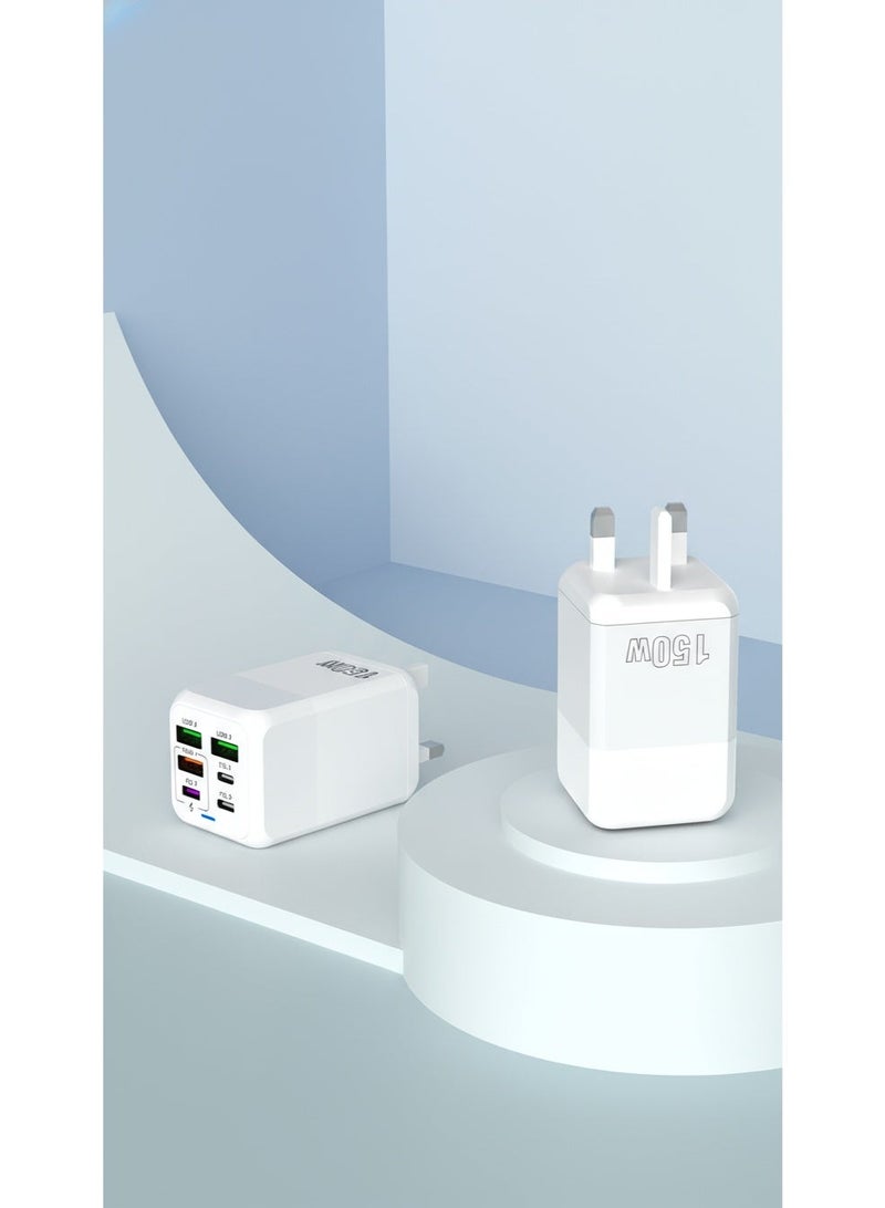 أضف هذا شاحن متعدد الأجهزة بقوة 150 واط، 6 منافذ، قابس بريطاني، محول سفر ذكي - Image 3