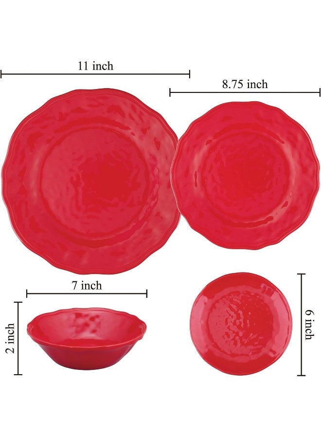 UP طقم أدوات مائدة ميلامين حمراء للعطلات من UPware مكون من 16 قطعة للأطباق والأوعية للخارج خدمة لـ 4 أشخاص - Image 3