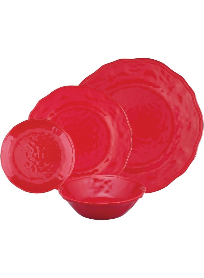 UP طقم أدوات مائدة ميلامين حمراء للعطلات من UPware مكون من 16 قطعة للأطباق والأوعية للخارج خدمة لـ 4 أشخاص - Image 2