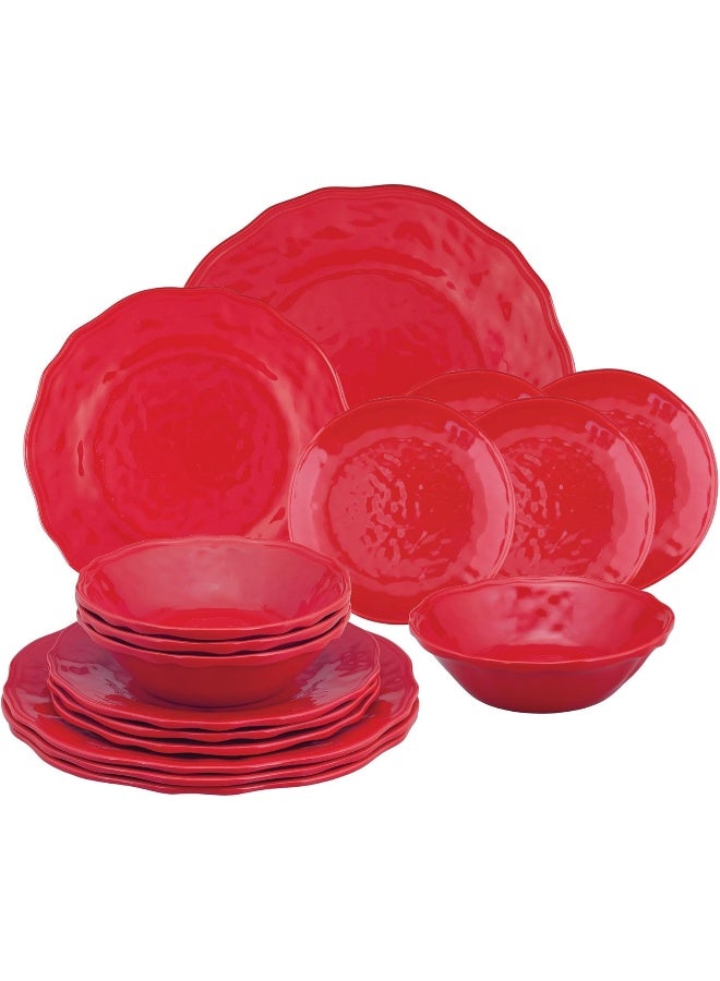 UP طقم أدوات مائدة ميلامين حمراء للعطلات من UPware مكون من 16 قطعة للأطباق والأوعية للخارج خدمة لـ 4 أشخاص - Image 1