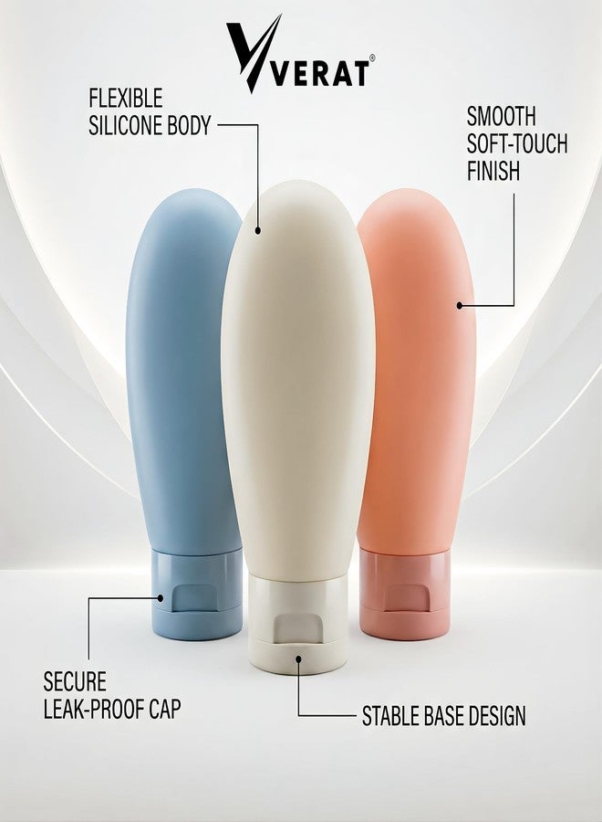 VERAT زجاجات سفر فيرات لمستحضرات التجميل، عبوات بلاستيكية قابلة لإعادة التعبئة مع غطاء، مجموعة زجاجات ضغط صغيرة مانعة للتسرب لمستحضرات التجميل (متعددة الألوان، 6 قطع) - Image 5