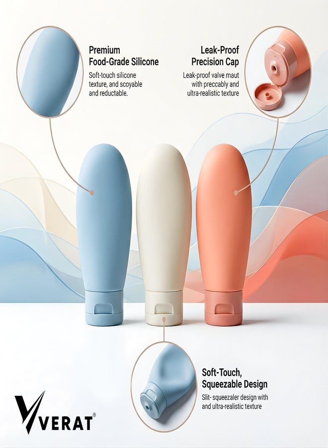 VERAT زجاجات سفر فيرات لمستحضرات التجميل، عبوات بلاستيكية قابلة لإعادة التعبئة مع غطاء، مجموعة زجاجات ضغط صغيرة مانعة للتسرب لمستحضرات التجميل (متعددة الألوان، 6 قطع) - Image 4