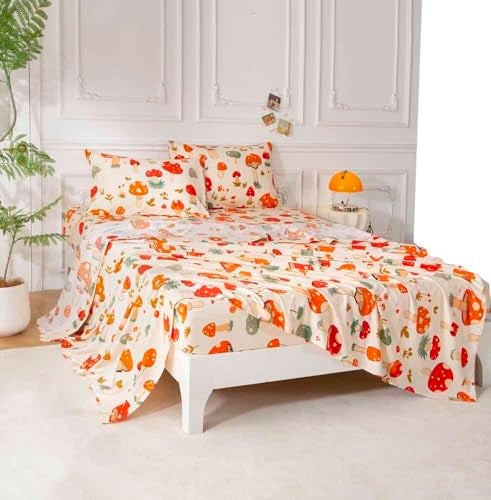 SDY 4PCS Mushroom Sheet Set Full Size,Great Cute and Comfortable Bedding Sheet for Boys, Girls, Kids and Toddler,Bed in a Bag Packaged with 1 Fitted Sheet+ 1 Top Flat Sheet + 2 Pillowcases - Image 4