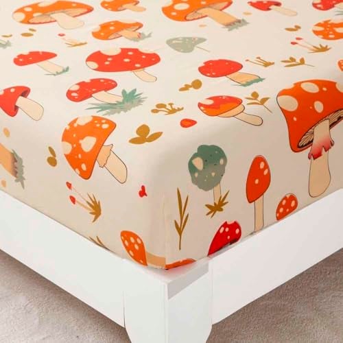 SDY 4PCS Mushroom Sheet Set Full Size,Great Cute and Comfortable Bedding Sheet for Boys, Girls, Kids and Toddler,Bed in a Bag Packaged with 1 Fitted Sheet+ 1 Top Flat Sheet + 2 Pillowcases - Image 3