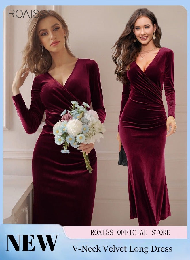 Velvet hijab dress for women with a V-shaped neckl...