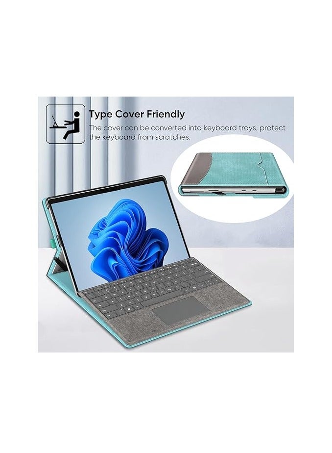 FINTIE Case for Microsoft Surface Pro 8 13 Inch 2021 - Multi-Angle Protection Case with Document Pocket, Case Compatible with Keyboard Type Cover, Turquoise - Image 4