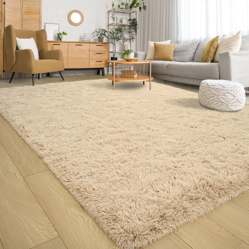 Keeko Fluffy Area Rugs for Bedroom Living Room 4x53 Soft Plush Bedside Rug Modern Indoor Throw Rug Shag Fuzzy Nursery Carpet Non Slip Rugs for Kids Girls Baby Teen Dorm Room Home Decor Beige