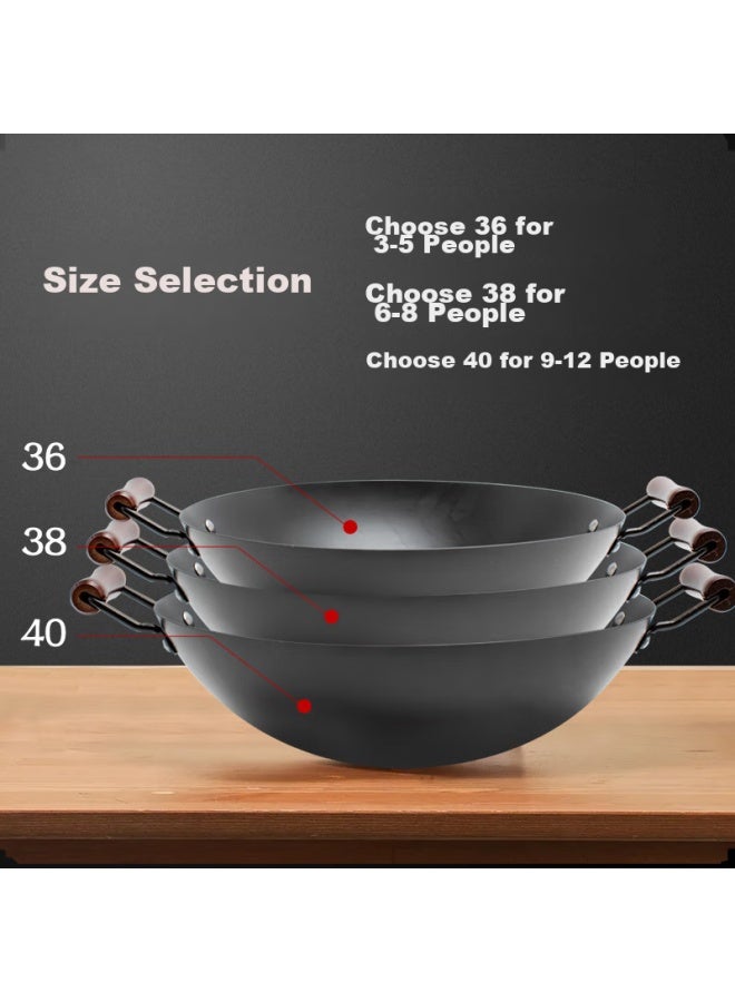 Jitiechui Ji Ti Hammer Iron Wok Zhangqiu Non-coated Non-stick Double-handled Round Bottom Stir-fry Pan For Gas Stove Cooking 38cm - Image 4