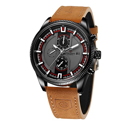 FORSINING Men's Automatic Tourbillon Waterproof Calendar with Brown Leather Band Wrist Watch - Image 1