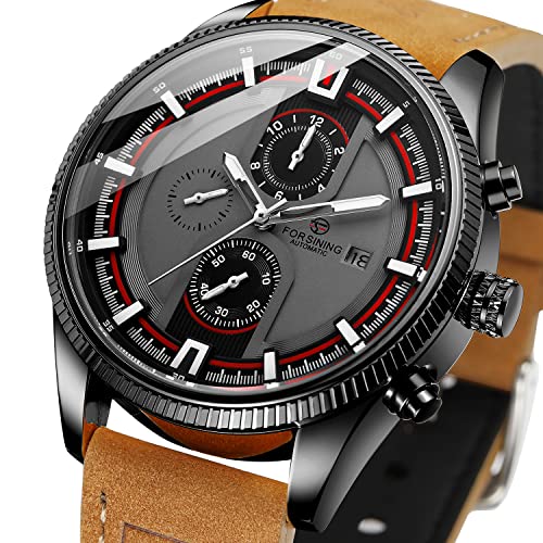 FORSINING Men's Automatic Tourbillon Waterproof Calendar with Brown Leather Band Wrist Watch - Image 2