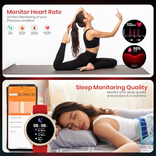 PunnkFunnk Genquella Smartwatch for Women with Bluetooth Calling, 1.69" HD Touchscreen, Heart Rate SpO2 Sleep Tracker, 100+ Sports Modes, IP67 Fitness Watch for Android iPhone(Red) - Image 4