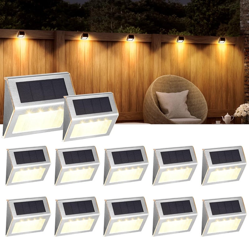 SOLPEX Solar Step Lights - 12 Pack Solar Powered Deck & Stairway Lights, Outdoor Fence Pathway Porch Garden (Warm White) - Image 1