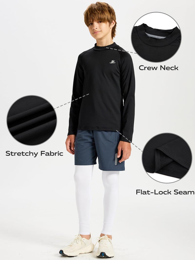 DEVOROPA Youth Boys Compression Thermal Shirts Long Sleeve Undershirt Fleece Baselayer Mock Top Black M - Image 5