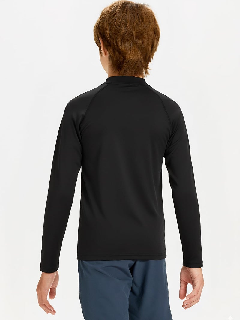 DEVOROPA Youth Boys Compression Thermal Shirts Long Sleeve Undershirt Fleece Baselayer Mock Top Black M - Image 2