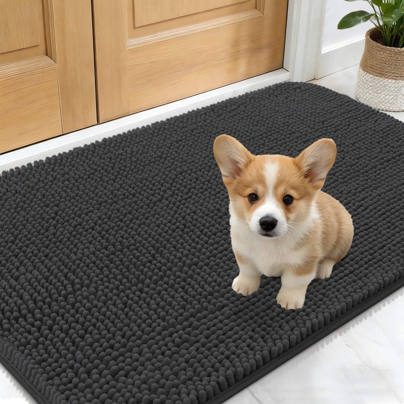 OLANLY Dog Door Mat for Muddy Paws 24x16, Absorbs Moisture and Dirt, Absorbent Non-Slip Washable Doormat, Quick Dry Chenille Mud Mat for Dogs, Entry Indoor Entryway Carpet for Inside Floor, Dark Grey - Image 1