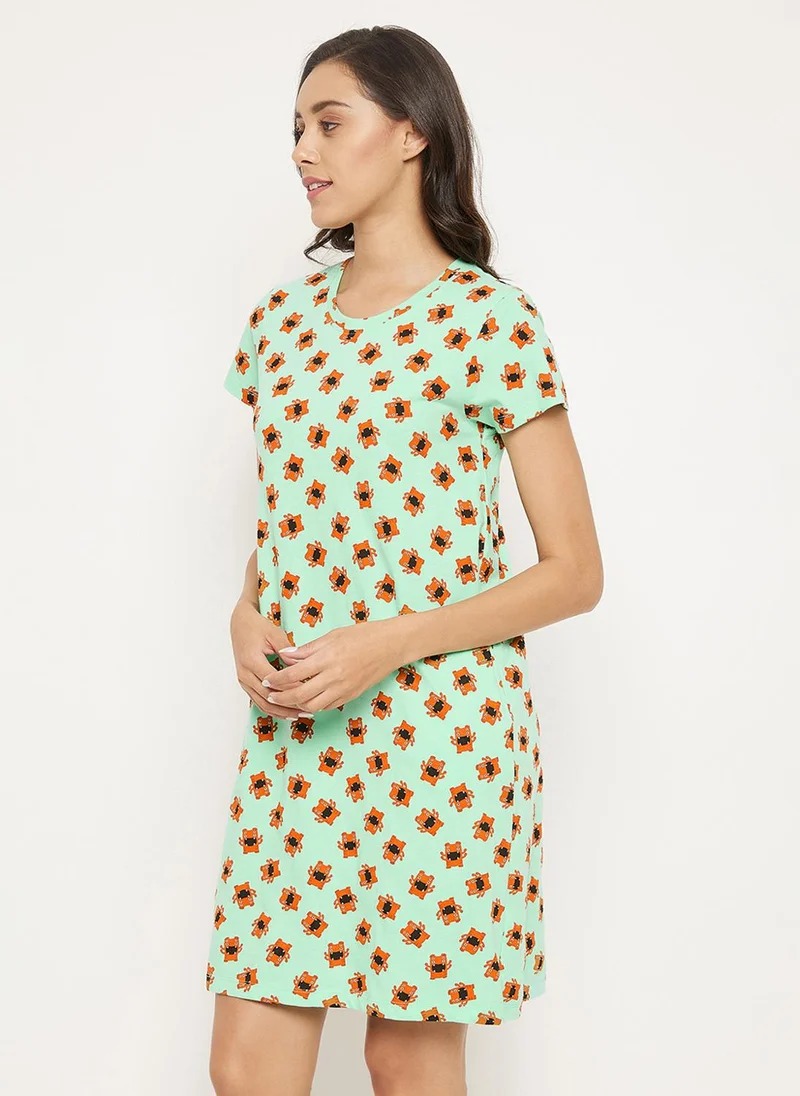 كلوفيا Clovia Monster Emoji Print Short Nightdress in Mint Green - 100% Cotton