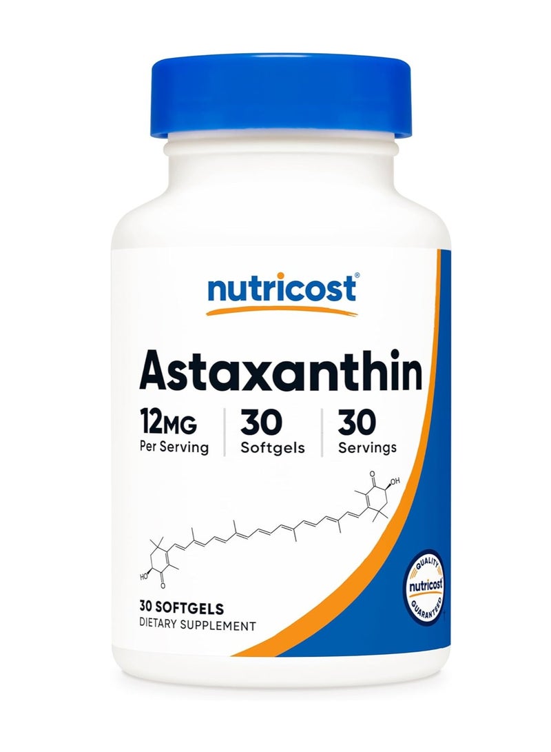 Nutricost Astaxanthin, 12 mg, 30 Softgels - Image 1