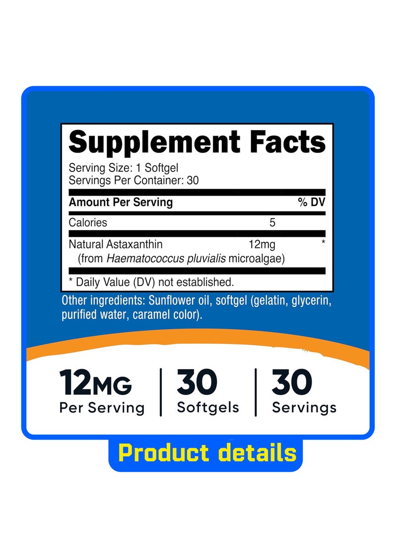 Nutricost Astaxanthin, 12 mg, 30 Softgels - Image 2