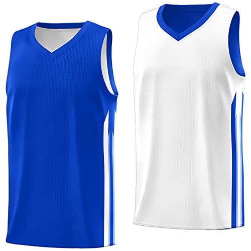 KXK Men's Blank Reversible Basketball Jersey Team Uniform Athletic Hip Hop Basketball Shirts S-4XL Blue/White - Image 1