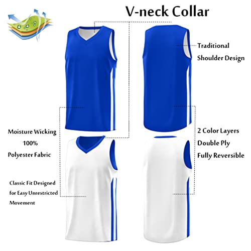KXK Men's Blank Reversible Basketball Jersey Team Uniform Athletic Hip Hop Basketball Shirts S-4XL Blue/White - Image 3