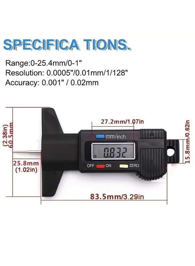 Black Digital Tire Depth Gauge LCD Display MM Inch Measurement Tool For Cars - Image 3