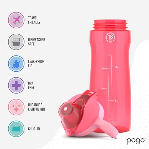 Pogo BPA-Free Tritan Plastic Water Bottle with Chug Lid, 18 Oz, Pink - Image 2