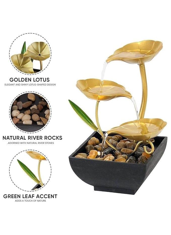 PRISO PRISO Metal Tabletop Water Fountain Home Decor Ornaments with Waterfall Desktop Leaf Fountains Deep Basin Natural River Rocks Relaxation for Office Living Room Bedroom Decor for Gift  - Image 4