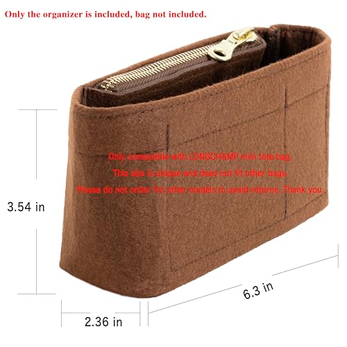 ATSEKTZ Mini Purse Organizer Insert for Longchamp Le Pliage Small Tote – Felt Inner Bag Liner with Zipper Pocket, Lightweight Storage for Mini Handbags, Brown - Image 2