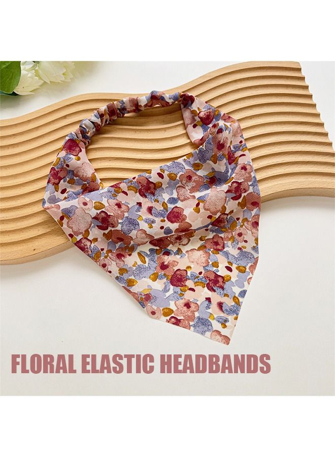 قطعتان من عصابة الرأس وشاح الشعر المزين بالزهور، إكسسوارات الشعر وشاح الرأس المثلث القطني الناعم، أوشحة بوهو باندانا للسيدات (وردي) - Image 3