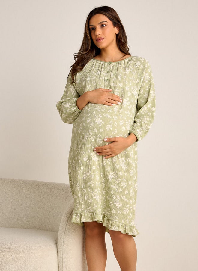 سبلاش فيڤ فستان حمل بطبعات زهور وأكمام طويلة - Image 1