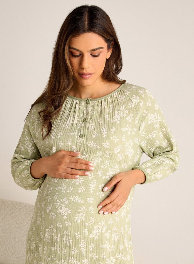 سبلاش فيڤ فستان حمل بطبعات زهور وأكمام طويلة - Image 3