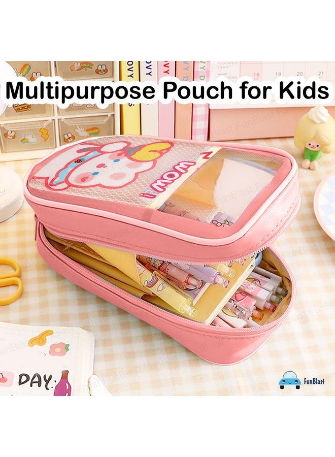 FunBlast Pouch for Kids & Adults - Pencil Case for Girls, Large Capacity Kawaii Pencil Case for Girls, Aesthetic Pouch, Multipurpose Pouch for School Stationary, Office, Travel (Pink) - Image 5