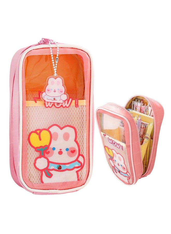 FunBlast Pouch for Kids & Adults - Pencil Case for Girls, Large Capacity Kawaii Pencil Case for Girls, Aesthetic Pouch, Multipurpose Pouch for School Stationary, Office, Travel (Pink) - Image 1