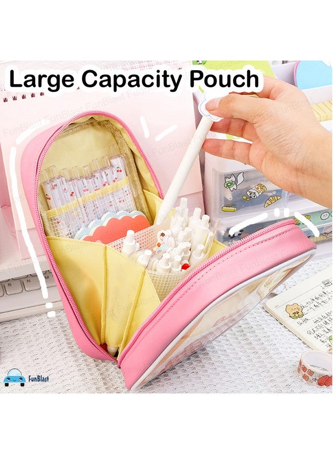 FunBlast Pouch for Kids & Adults - Pencil Case for Girls, Large Capacity Kawaii Pencil Case for Girls, Aesthetic Pouch, Multipurpose Pouch for School Stationary, Office, Travel (Pink) - Image 4