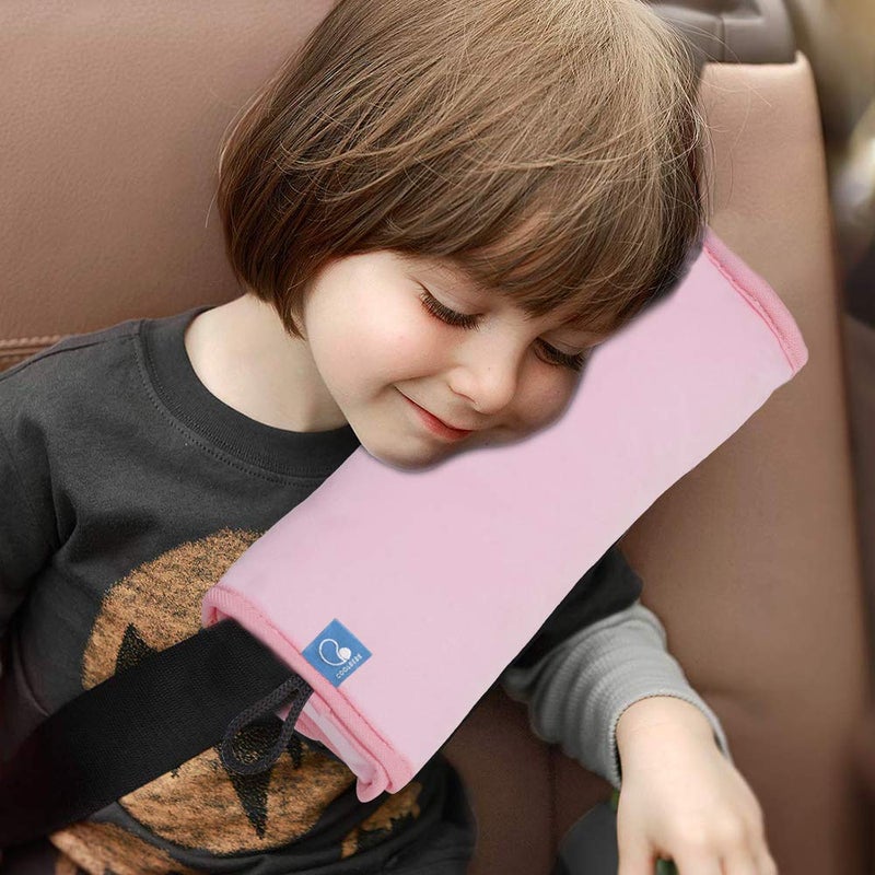 COOLBEBE Seat Belt Pillow for Kids, Extra Soft Toddler Travel Pillow for Car Seat, Universal Carseat Strap Cushion Pads for Childs Baby People Adults, Pink - Image 1