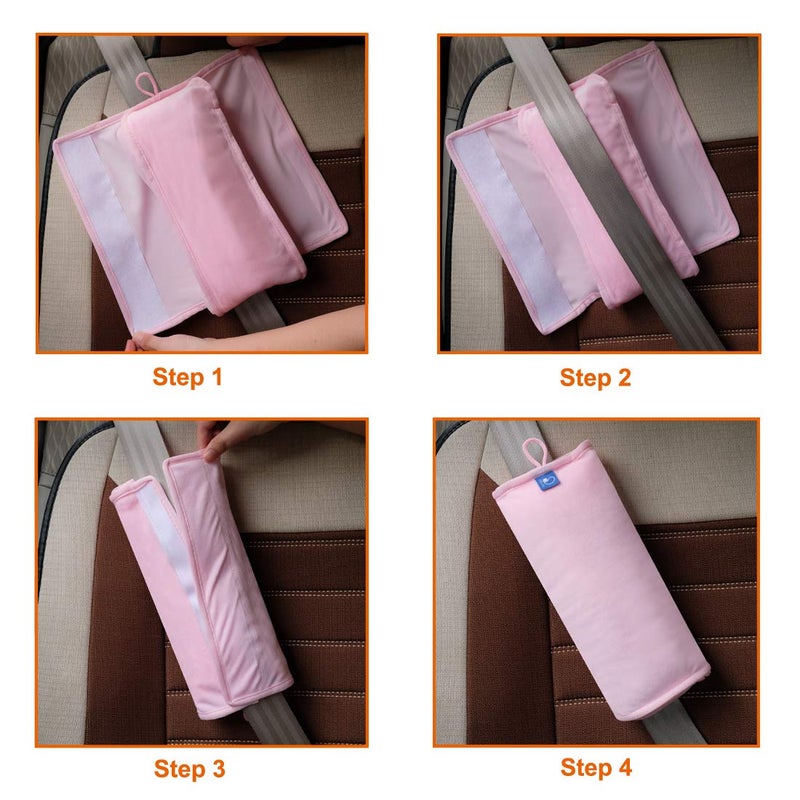 COOLBEBE Seat Belt Pillow for Kids, Extra Soft Toddler Travel Pillow for Car Seat, Universal Carseat Strap Cushion Pads for Childs Baby People Adults, Pink - Image 4