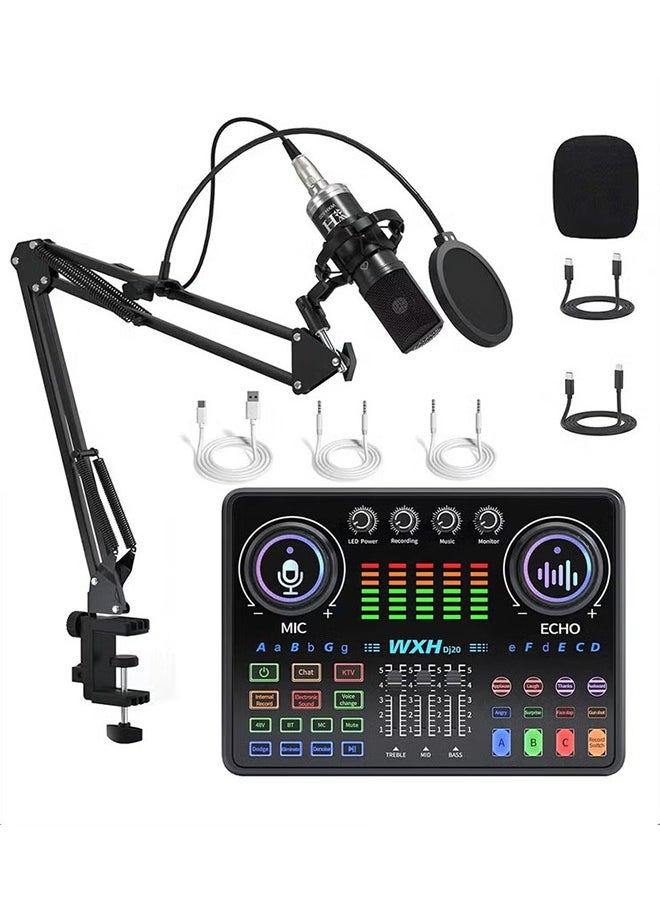 XiuWoo - Sound Card Microphone Podcast Package,Streaming Audio Mixer with Microphone Stand/Suitable for Live Broadcast/Podcast/Youtube/PC/Smartphone - Image 1