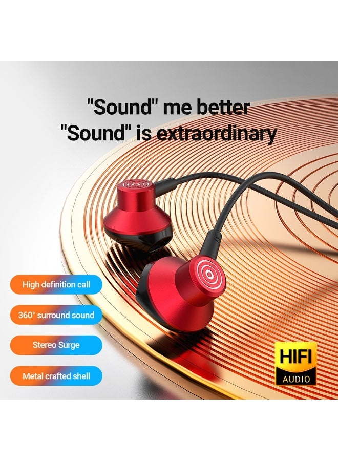 Celebrat D14 Type-C Wired Earphones with Metal Shell , High Quality Stereo Sound, 14mm Dynamic Driver, HD Calling, Tangle Free Cable , Premium Music Headset for All Type-C Devices - Red - Image 2