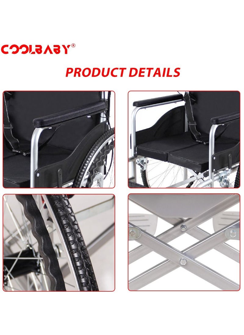 Cool Baby - COOLBABY lightweight folding aluminum manual wheelchair thickened elderly medline wheelchairs adjustable seat cushion, with handbrakes. - Image 1