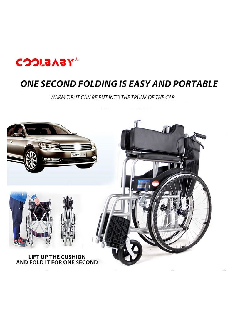Cool Baby - COOLBABY lightweight folding aluminum manual wheelchair thickened elderly medline wheelchairs adjustable seat cushion, with handbrakes. - Image 1
