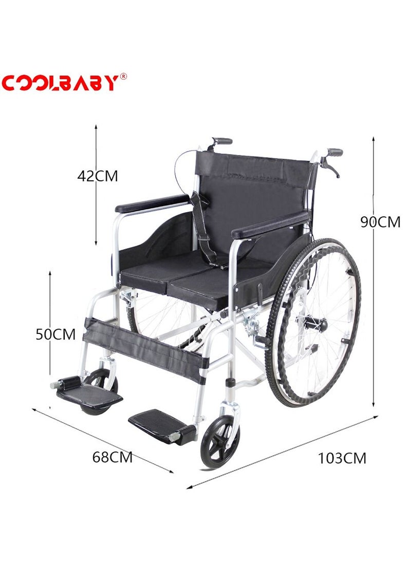 Cool Baby - COOLBABY lightweight folding aluminum manual wheelchair thickened elderly medline wheelchairs adjustable seat cushion, with handbrakes. - Image 1