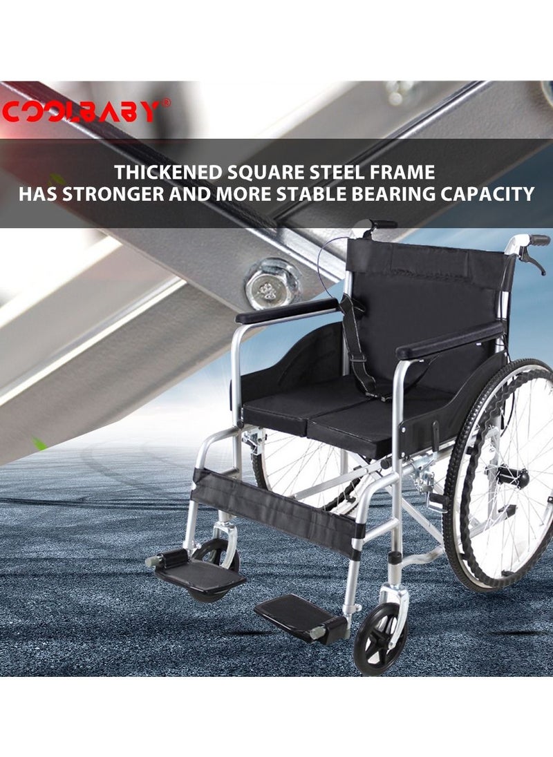 Cool Baby - COOLBABY lightweight folding aluminum manual wheelchair thickened elderly medline wheelchairs adjustable seat cushion, with handbrakes. - Image 1