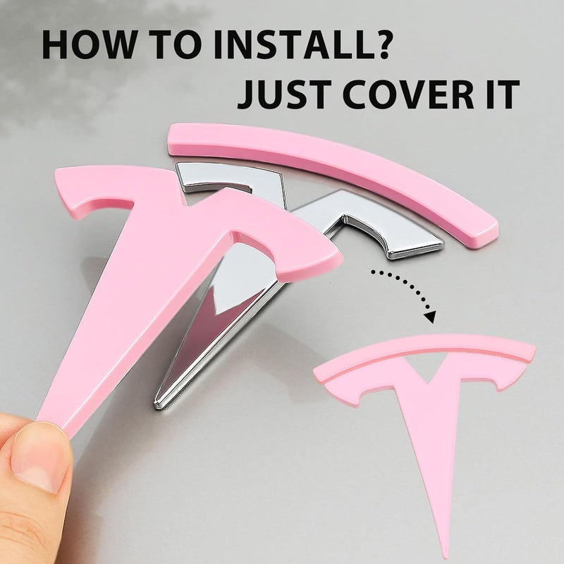 Nanaholy أغطية شعار 2026 لسيارة Tesla Model 3 Highland ملحقات 2025 2024 أغطية الشعار الأمامي والخلفي، بدون إزالة الشارة، ملصقات ABS 2 قطعة وردي (وردي لامع، Model 3 Highland 2024+) تصميم بسيط عالمي - Image 5