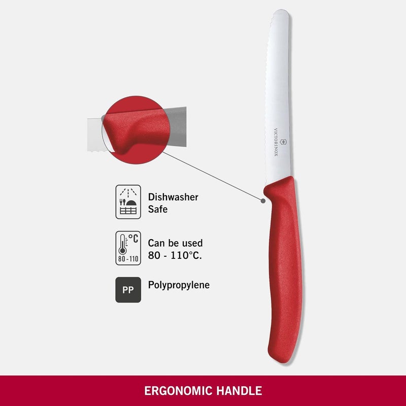 Victorinox Serrated Edge Kitchen Knife, Red, 11 cm - Image 3