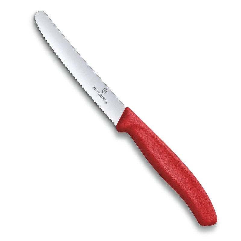Victorinox Serrated Edge Kitchen Knife, Red, 11 cm - Image 1