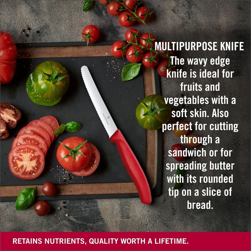 Victorinox Serrated Edge Kitchen Knife, Red, 11 cm - Image 4